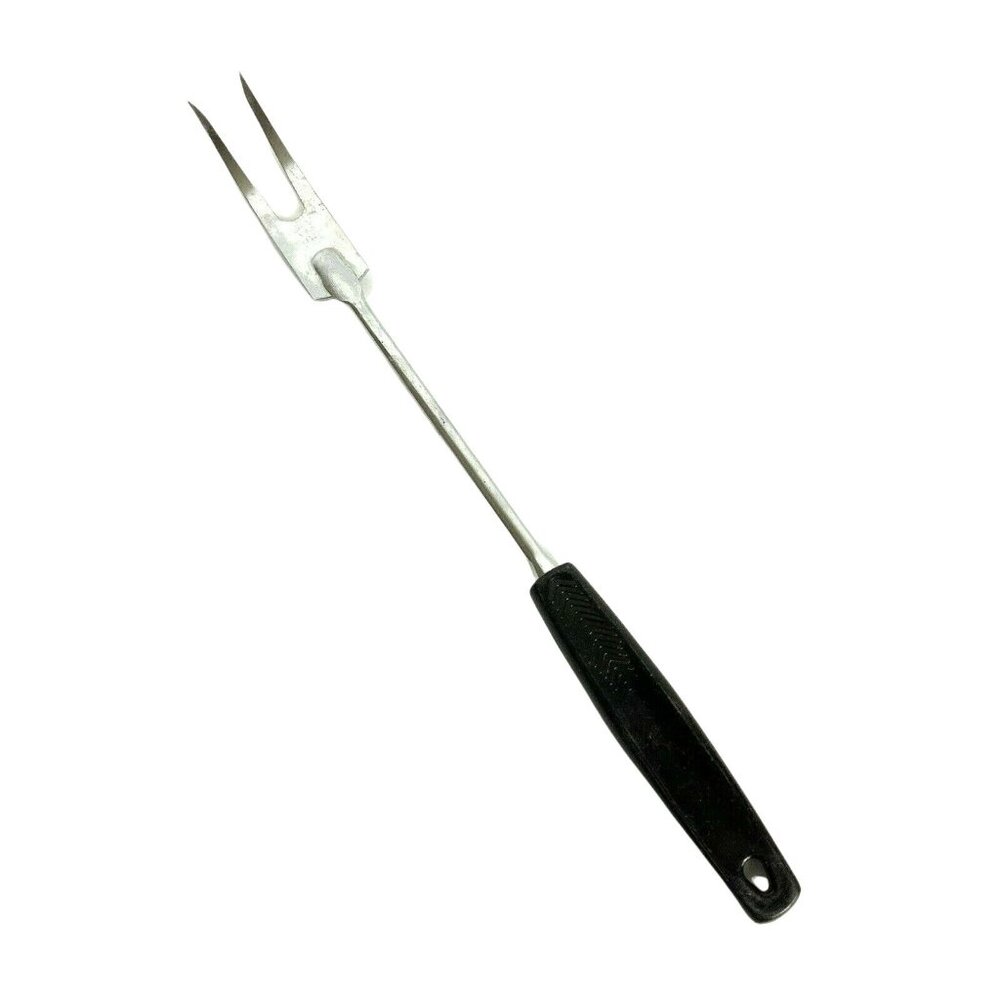 Vintage Foley Meat Carving Fork Chrome Plated Steel Nylon Black Handle USA